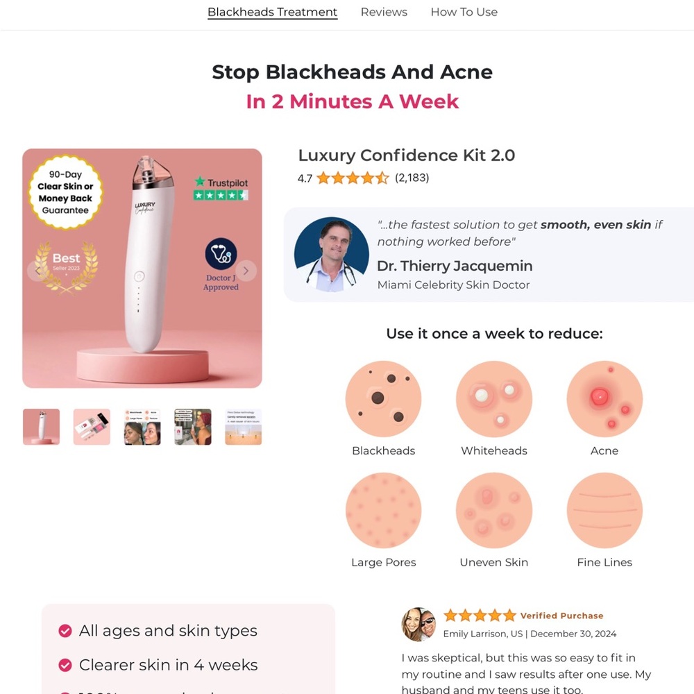 Luxury Confidence skin cleaner. Removes blackheads and whiteheads.